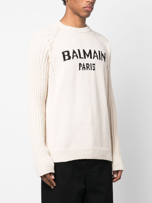 BALMAIN PARIS INTARSIA-KNIT LOGO JUMPER