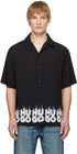 HUGO OVERSIZED SHIRT WITH SMOKE LOGO-PRINT HEM - BLACK
