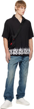 HUGO OVERSIZED SHIRT WITH SMOKE LOGO-PRINT HEM - BLACK