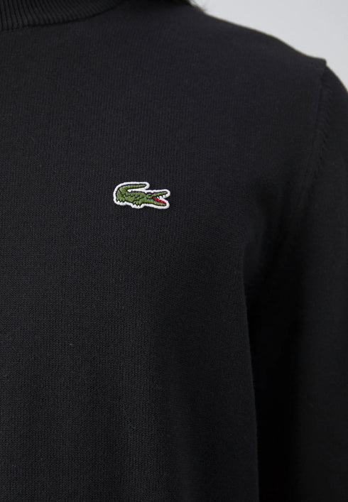 LACOSTE EMBROIDERED CREW NECK WOOL JUMPER - BLACK