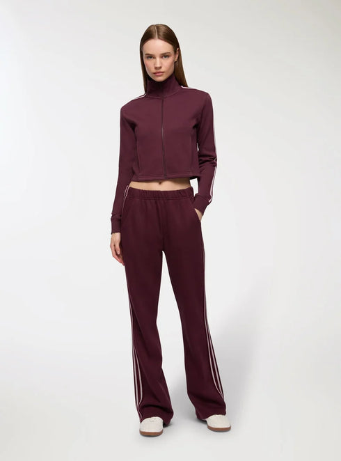 TERRANOVA STRIPE WIDE LEG FLEECE TROUSERS - PLUM