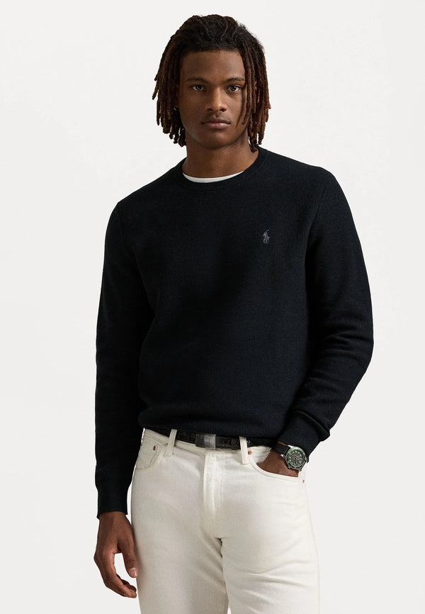 POLO RALPH LAUREN MESH-KNIT COTTON CREWNECK SWEATER JUMPER