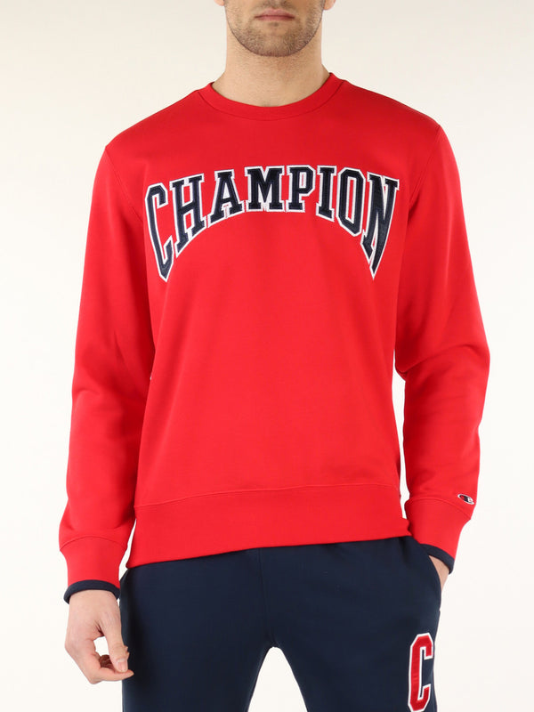 CHAMPION COTTON BLEND SWEATSHIRT WITH FRONT LOGO LETTERING - RED