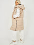 RISING WOMEN’S QUILT HOODED LONG JACKET - BEIGE