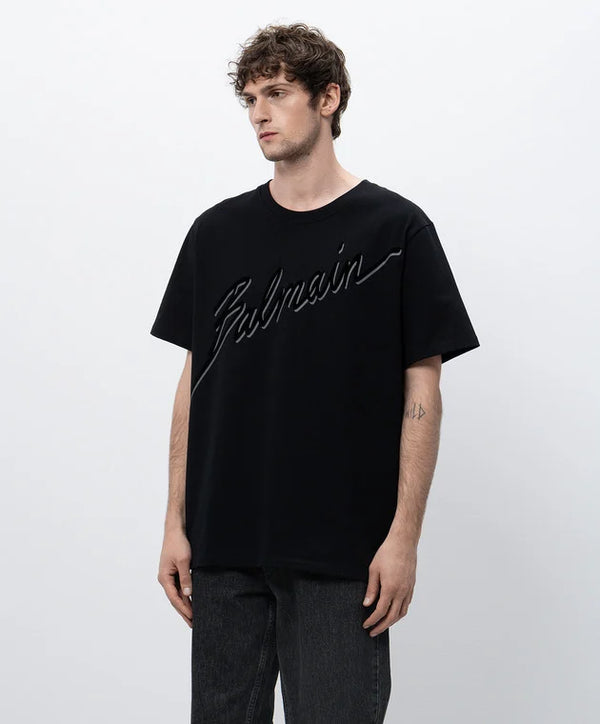 BALMAIN FLOCKED LETTER LOGO T-SHIRT
