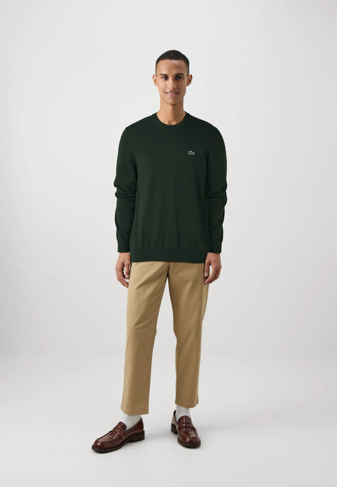 LACOSTE EMBROIDERED CREW NECK WOOL JUMPER - GREEN