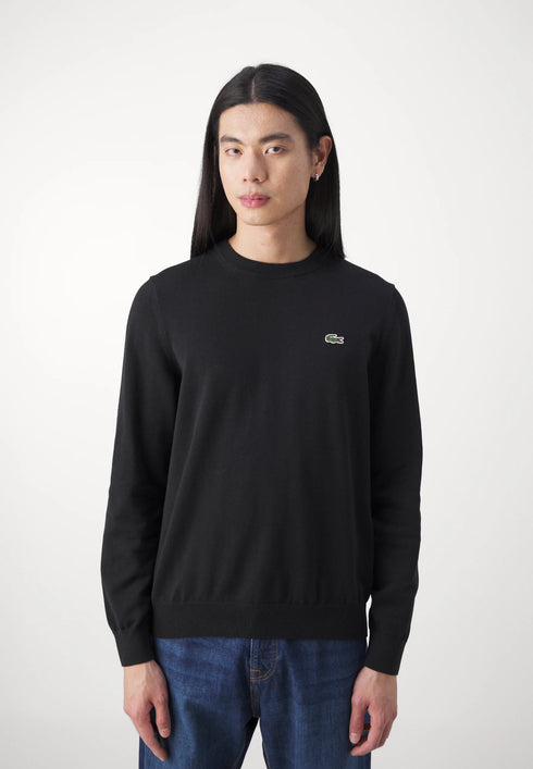 LACOSTE EMBROIDERED CREW NECK WOOL JUMPER - BLACK