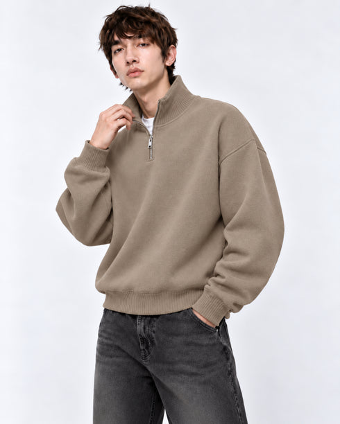PULL&BEAR OVERSIZED PIQUÉ QUARTER ZIP SWEATSHIRT