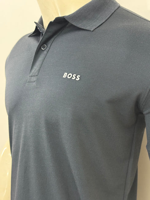 BOSS LOGO-RUBBERISED PIEQUÉ POLO SHIRT - NAVY
