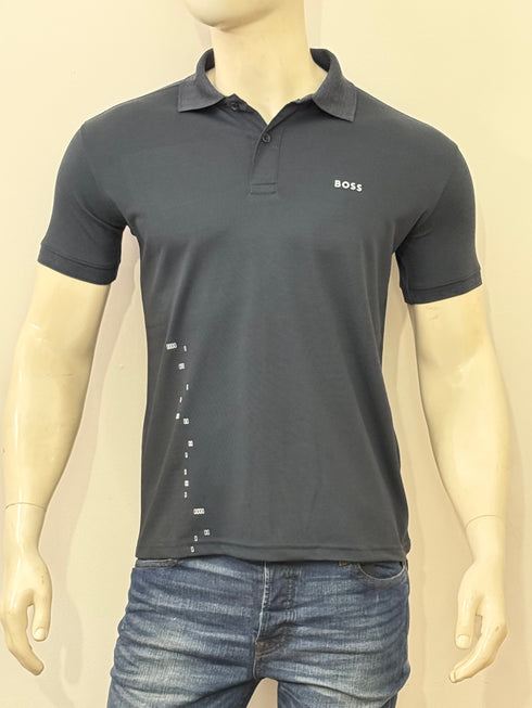 BOSS LOGO-RUBBERISED PIEQUÉ POLO SHIRT - NAVY