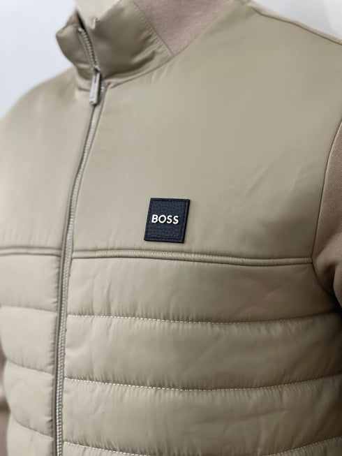 BOSS MIXED MATERIAL ZIP-UP JACKET WITH LOGO