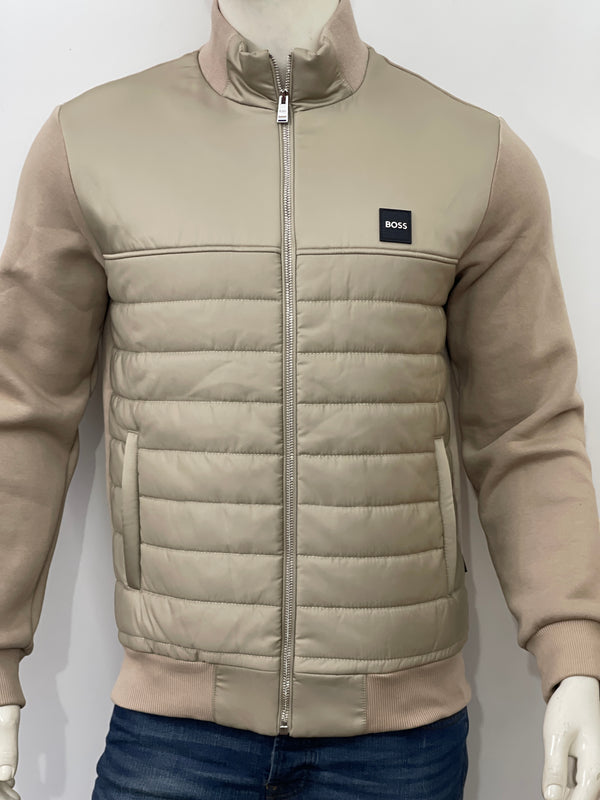 BOSS MIXED MATERIAL ZIP-UP JACKET WITH LOGO