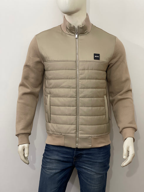 BOSS MIXED MATERIAL ZIP-UP JACKET WITH LOGO