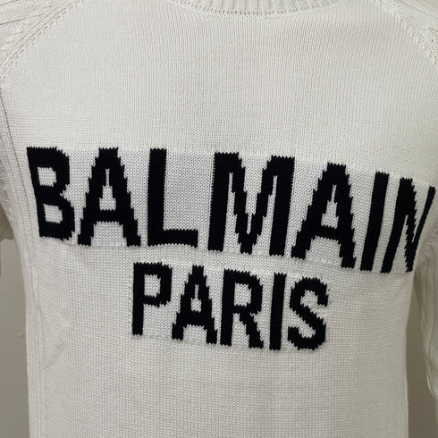 BALMAIN PARIS INTARSIA-KNIT LOGO JUMPER