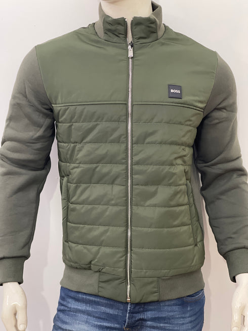 BOSS MIXED MATERIAL ZIP-UP JACKET WITH LOGO