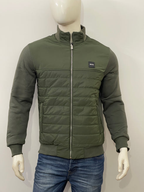 BOSS MIXED MATERIAL ZIP-UP JACKET WITH LOGO