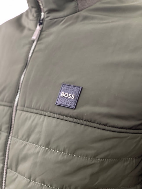 BOSS MIXED MATERIAL ZIP-UP JACKET WITH LOGO