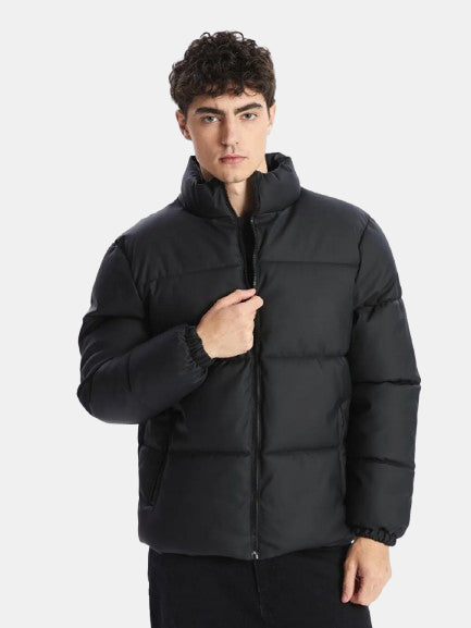 FUNNEL NECK MEN'S BLACK PUFFER JACKET