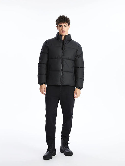 FUNNEL NECK MEN'S BLACK PUFFER JACKET