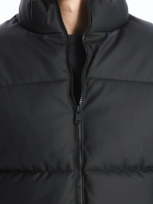 FUNNEL NECK MEN'S BLACK PUFFER JACKET