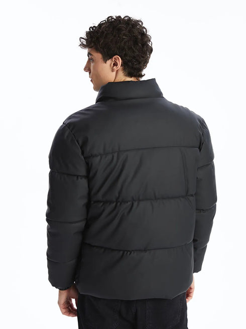 FUNNEL NECK MEN'S BLACK PUFFER JACKET