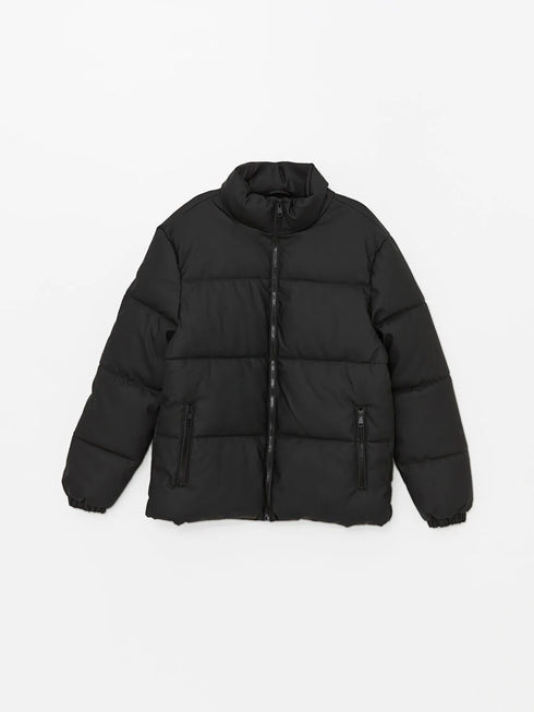 FUNNEL NECK MEN'S BLACK PUFFER JACKET