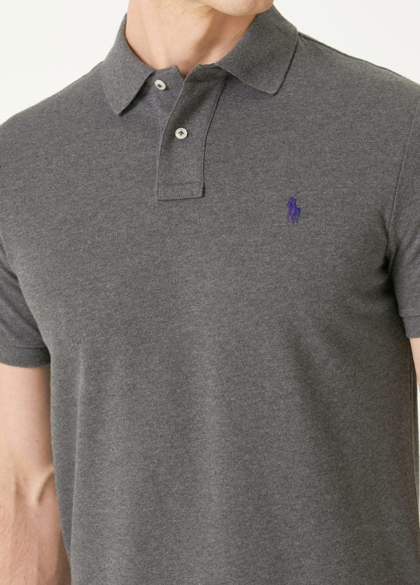 POLO RALPH LAUREN CUSTOM SLIM FIT ICONIC MESH POLO SHIRT - GREY