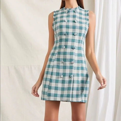 FOREVER 21 PLAID DOUBLE-BREASTED MINI DRESS