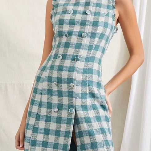 FOREVER 21 PLAID DOUBLE-BREASTED MINI DRESS