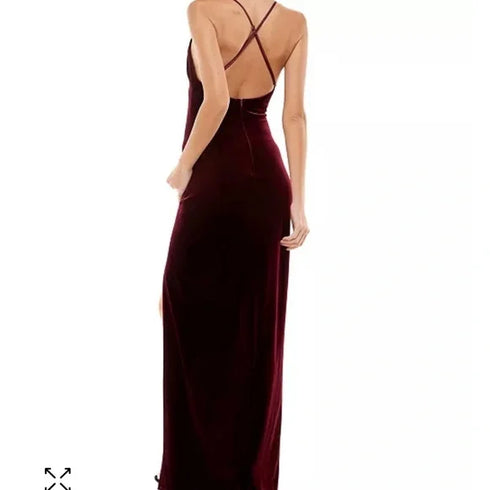 TEEZE ME VELVET SPAGHEITTI STRAP V-NECK LONG DRESS