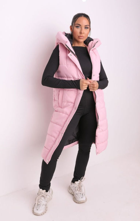 RISING WOMEN’S QUILT HOODED LONG JACKET - PINK
