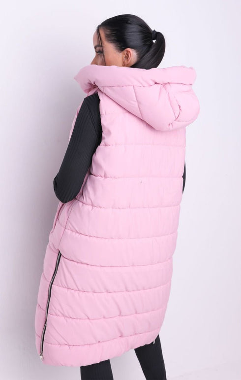 RISING WOMEN’S QUILT HOODED LONG JACKET - PINK
