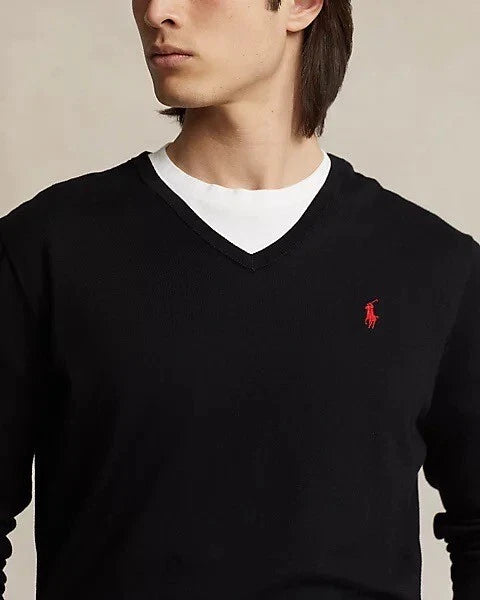 POLO RALPH LAUREN CUSTOM FIT COTTON V-NECK SWEATER