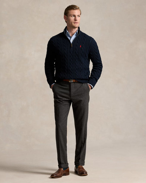 POLO RALPH LAUREN CABLE-KNIT COTTON QUARTER-ZIP JUMPER - NAVY