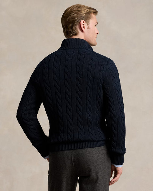POLO RALPH LAUREN CABLE-KNIT COTTON QUARTER-ZIP JUMPER - NAVY
