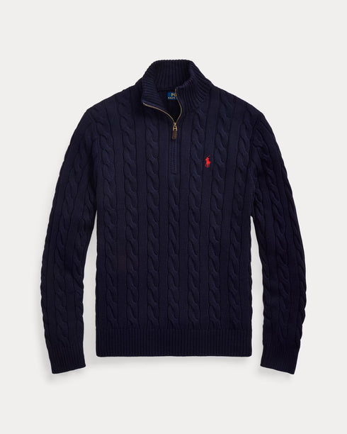 POLO RALPH LAUREN CABLE-KNIT COTTON QUARTER-ZIP JUMPER - NAVY