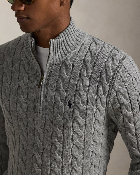 POLO RALPH LAUREN CABLE-KNIT COTTON QUARTER-ZIP JUMPER - GREY