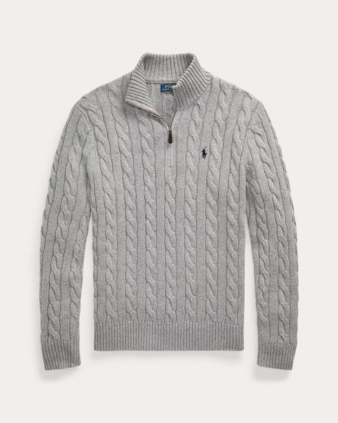 POLO RALPH LAUREN CABLE-KNIT COTTON QUARTER-ZIP JUMPER - GREY