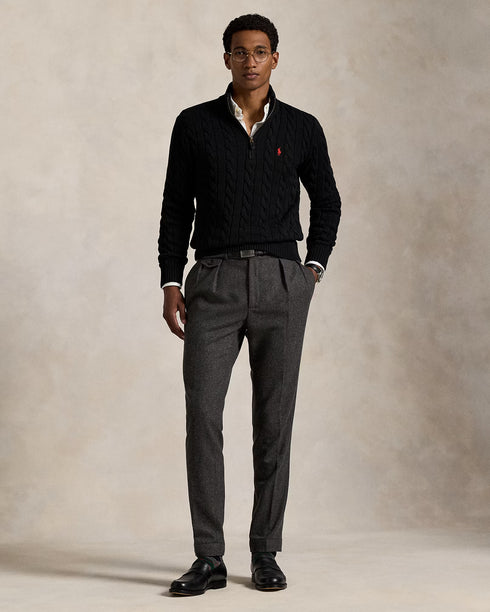 POLO RALPH LAUREN CABLE-KNIT COTTON QUARTER-ZIP JUMPER - BLACK