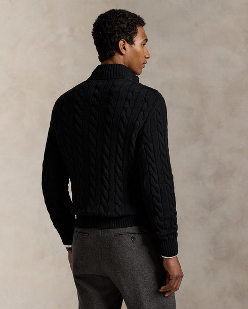POLO RALPH LAUREN CABLE-KNIT COTTON QUARTER-ZIP JUMPER - BLACK