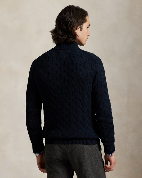 POLO RALPH LAUREN COTTON CABLE-KNIT FULL ZIP JUMPER - NAVY