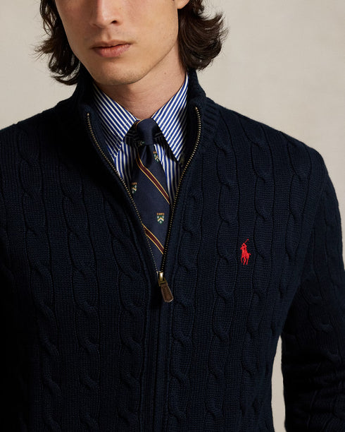 POLO RALPH LAUREN COTTON CABLE-KNIT FULL ZIP JUMPER - NAVY