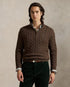 POLO RALPH LAUREN CABLE-KNIT COTTON QUARTER-ZIP JUMPER - BROWN