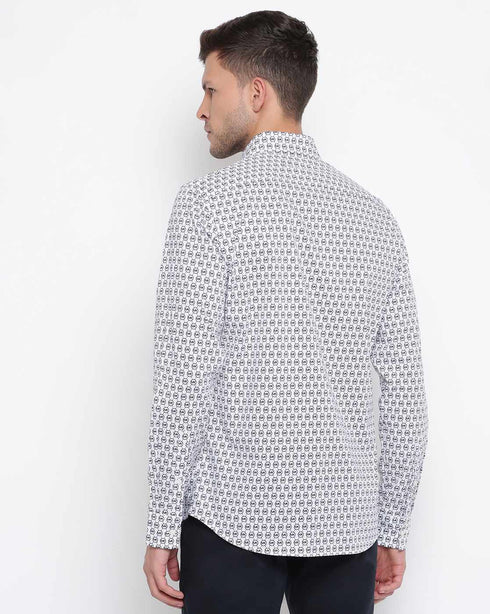 MICHAEL KORS MEN'S SLIM FIT STRETCH ALL OVER MK MONOGRAM LOGO PRINTED SHIRT - WHITE