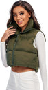 I SAW IT FIRST CROP SHORT ZIP NECK PUFFER GILET OLIVE GREEN