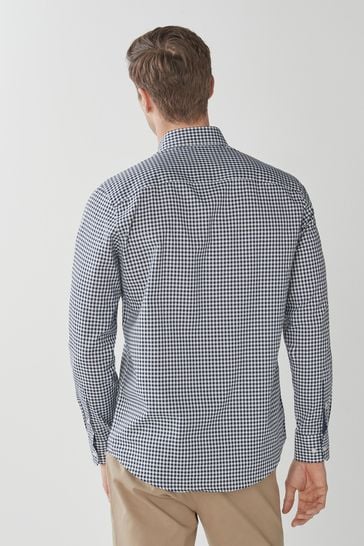 NEXT EASY IRON BUTTON DOWN OXFORD SHIRT - (NAVY BLUE/WHITE GINGHAM)