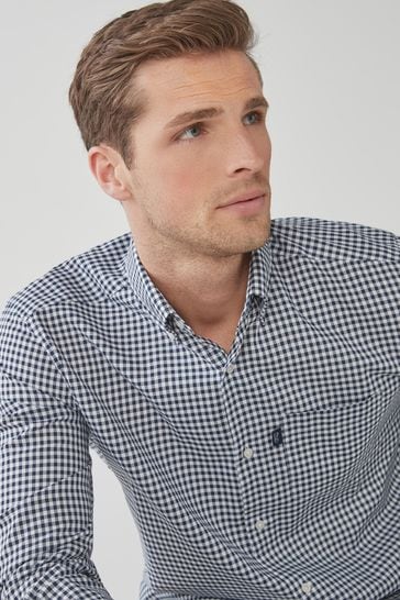 NEXT EASY IRON BUTTON DOWN OXFORD SHIRT - (NAVY BLUE/WHITE GINGHAM)
