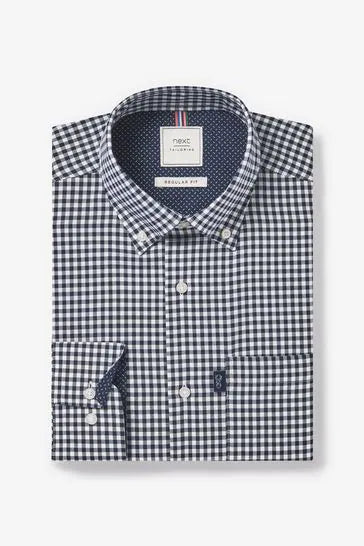 NEXT EASY IRON BUTTON DOWN OXFORD SHIRT - (NAVY BLUE/WHITE GINGHAM)