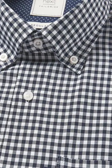 NEXT EASY IRON BUTTON DOWN OXFORD SHIRT - (NAVY BLUE/WHITE GINGHAM)