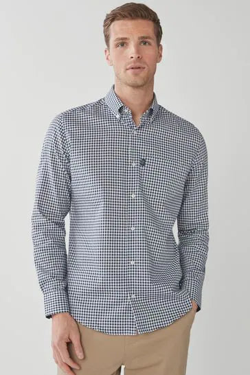 NEXT EASY IRON BUTTON DOWN OXFORD SHIRT - (NAVY BLUE/WHITE GINGHAM)